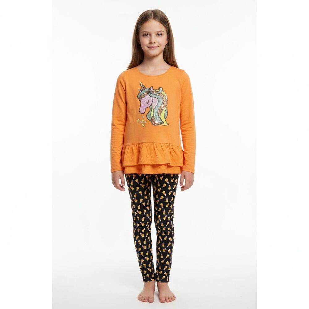 Spooky Night Multicolor Unicorn Candy Corn Halloween 3 Piece Outfit Girls 7/8